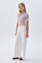 Women's Ecru Fitted Striped Short Sleeve Knit Sweater - 3