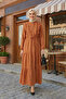 Women's Ruffle Detailed Buttoned Linen Orange Dress - 4
