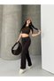Women's Palazzo High Waist Straight Fit Dark Brown Jean Trousers - 7