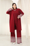 Round Neck Sleeveless Badi U Long Sleeve Midi Length Cardigan Elastic Waist Piped Leg Pants Knitwear Three-Piece Set - 5