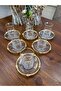 Zoe Real Gold Golded Rose Framed Tea Set 12 Pieces - 6 Plates 6 Cups - Tea Set - 6