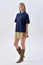 Women's Navy Blue Low Sleeve Oversize Crew Neck T-Shirt - 3