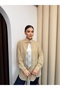 Textured Shirt with Collar Accessories and Scarf Detail 9003 - Beige - 6