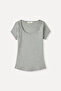Women's Gray Melange Fitted Crew Neck T-Shirt - 4
