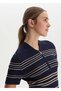 Beige White Striped Navy Blue Knitwear Top - 4