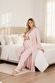 New Season Pink Ribbed Long Sleeve Maternity Long Dressing Gown Pajama Set with Breastfeeding Feature, 3-Piece Set - 4