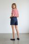 Women's Navy Blue Pleated Detailed Cotton Mini Skirt - 3
