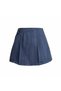 Women's Navy Blue Pleated Detailed Cotton Mini Skirt - 4