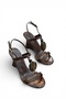 Women's Brown Stone Buckle Semi-Shiny Sandals with Padded Sole and Bow and Stone K300 - 7