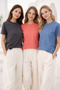 Women's 3-Pack Anthracite-Pink-Blue Soft Textured Interlock Crew Neck T-Shirt - 3