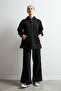 Women's Black Soft Sweatshirt Set with Embellished Snap Detail - 3