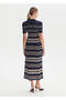 Beige White Striped Navy Blue Knitwear Top - 5