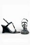 Women's Black Stone Buckle Semi-Shiny Sandals with Padded Sole and Stone Bow K300 - 5