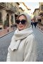 Women's Beige Hooded Knitwear Scarf Soft Textured Long Shawl - 2