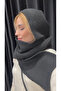 Women's Black Hooded Knitwear Scarf Soft Textured Long Shawl Model - 2