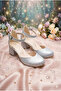 Children's Evening Dress Silver Shiny Heelled Shoes - 5