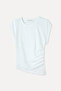 Women's Off-White Fitted Gathered Waist Asymmetrical Cut Low Sleeve Blouse