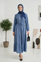 Women's Ruffle Detailed Buttoned Linen Blue Dress - 2