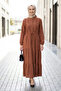 Women's Ruffle Detailed Buttoned Linen Tan Dress - 4