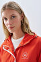 Women's Red Embroidered Drawstring Detailed Hooded Raincoat - 6