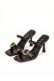 Talya Gold Ring Buckle Goblet Heeled Slippers - Brown Crinkled