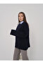 Women's Navy Blue Crew Neck Cotton Textured Long Sleeve Knit Sweater - 6