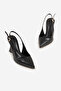 Women's Black Pointed Toe Classic Heeled Shoes Snakeskin - 2