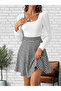 Women's White Top Sandy Fabric Houndstooth Suede Skirt Dress Length 100 cm - 3
