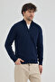 Pure 100% Cotton Men's Knitwear Zip-Up Cardigan – Navy Blue - 4
