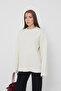 Women's Oversize Ecru Crew Neck Cotton Textured Long Sleeve Knit Sweater