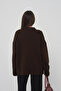 Women's Oversize Bitter Brown Crew Neck Cotton Textured Long Sleeve Knit Sweater - 6