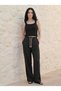 Black Women's Muslin Palazzo Pants Wide Leg High Waist - 2