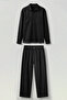 Men's Loose Fit Shirt Trousers Linen Two-Piece Set Black