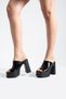 Monelia Women's Black Patent Leather 13 cm Platform Heeled Open-Front Thick-Heeled Slippers Sandals - 4
