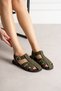 Women's Khaki Green Suede Buckle Strap Sandals – Flat Sole Comfortable Casual Summer Women's Sandals Vera - 3