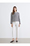 Gray Crew Neck Plaid Women's Tweed Jacket - 2