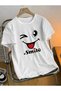 Cartoon Print Crew Neck White Short Sleeve T-Shirt for Women for Daily Wear - 4