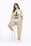 Sevgili Kombini Oversize Couple T-Shirt Unisex Captain Anchor Printed Matching Couple Partner Beige - 3