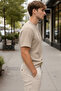 Men's Trend Cotton Waffle Fabric Beige T-Shirt - 3