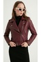 Women's Burgundy Zipper Detailed Leather Jacket - 6