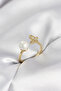 Butterfly Pearl Model Gold Color Zircon Stone Women's Ring - - 2