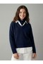Lcw Kids Navy Blue Shirt Collar Girls' Knitwear Sweater