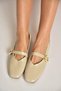 Y726632608 Beige Patent Leather Heart Buckle Detailed Women's Ballerinas - 3