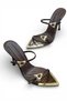 Women's Brown High Heel Belt Buckle Crocodile Slippers Sandals K1119 - 4