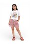 Girls 2 Pc Set Graphic Print T-Shirt & Striped Shorts Set – White & Red