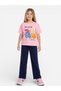 Girls Floral Print T-Shirt & Pants Set – Pink & Navy - 2