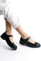 Black Patent Leather Women's Mary Jane Ballerina Shoes with Straps Real Leather Women's Mary Jane Shoes - 7