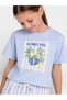 Girls 2 Pc Set Graphic Print T-Shirt & Striped Shorts - Lt Blue and white - 3