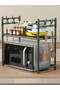 Modern Black Kitchen Storage Stand with Upper Rail Hooks and Bottom Shelf, 60cm Compact Microwave Ta - 4