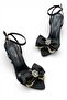 Women's Black High Heel Stoned Bow Satin Evening Dress Sandals K1102 - 6